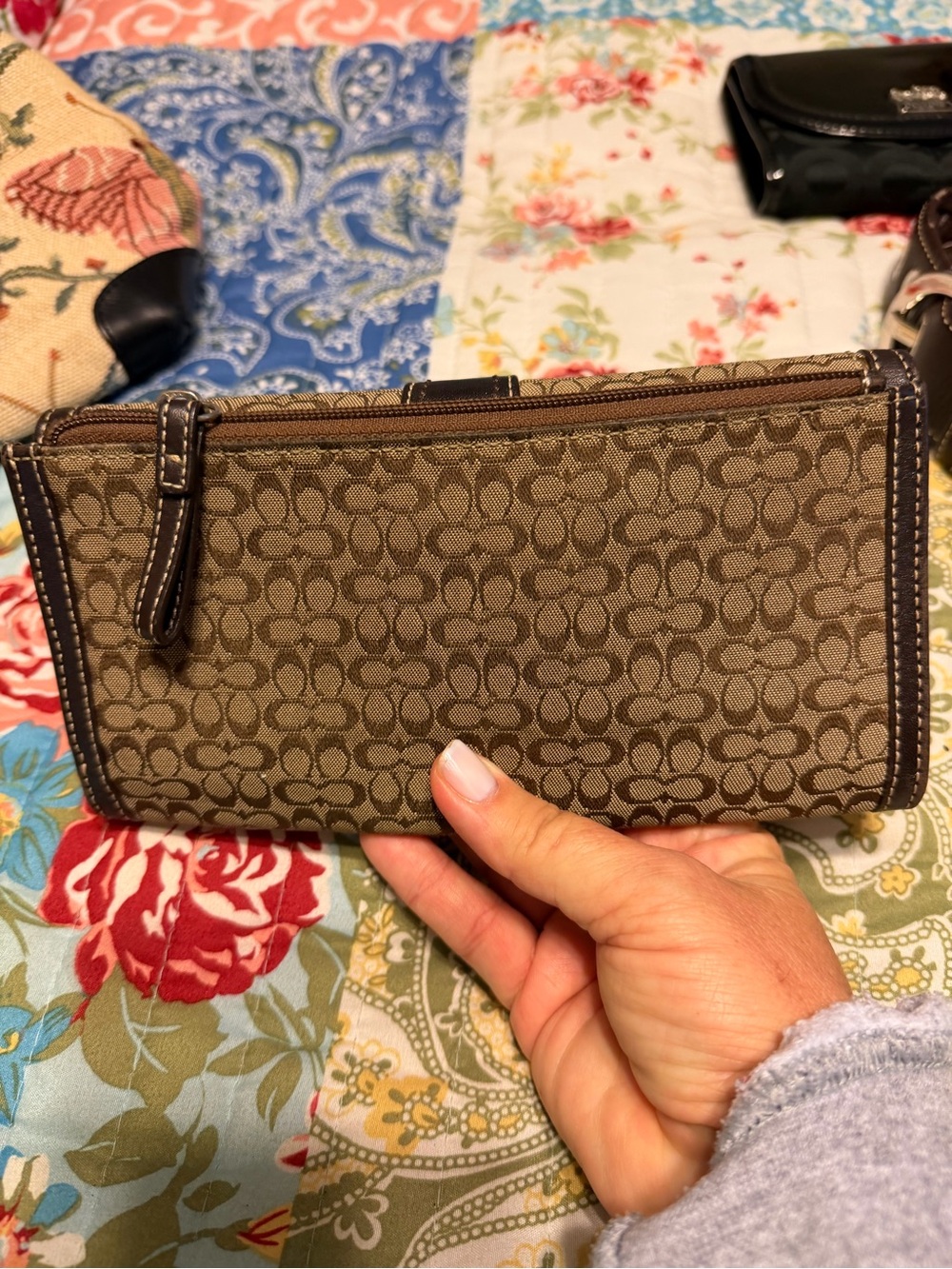 Coach Brown Signature Canvas Wallet with Dark Brown Leather Trim - Picture 3 of 3